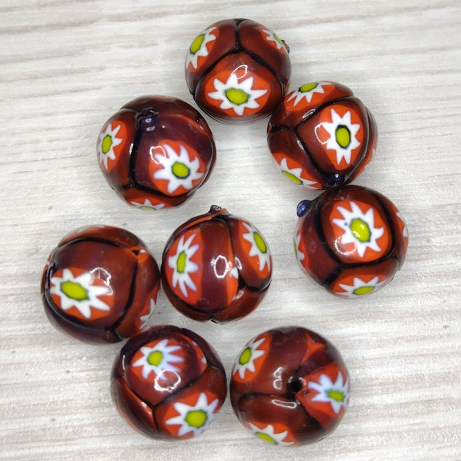 14mm Venetian millefiori bead in Brown (1960/70s)