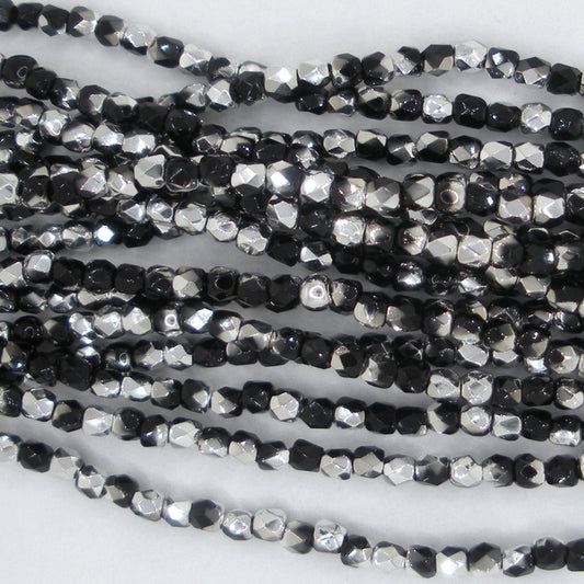 50 x True 2mm faceted beads in Black/Silver