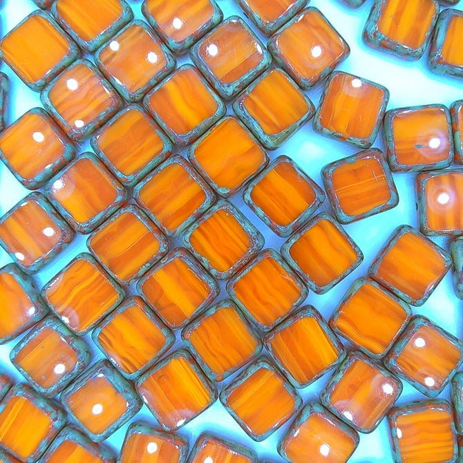 10 x 10mm table cut beads in Orange Opal/Picasso