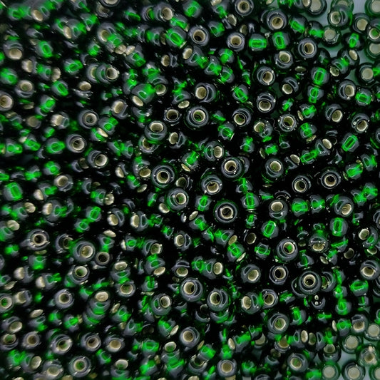 0027 - 10g Size 8/0 Miyuki seed beads in Silver lined Dark Emerald