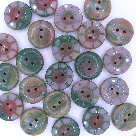 B44 - 2 x 14mm table cut buttons in Mauve/Green