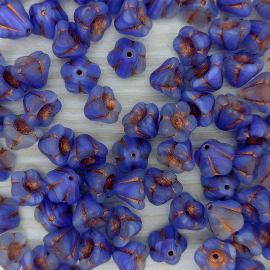 15 x Bell Flower in Matt Sapphire Opal with Copper (8x6mm)
