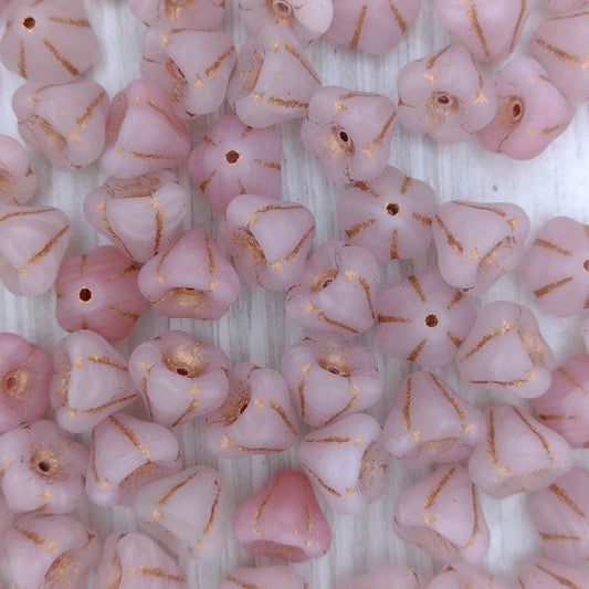 8 x Bell Flowers in Matt Light Pink Opal with Rose Gold (8x10mm)