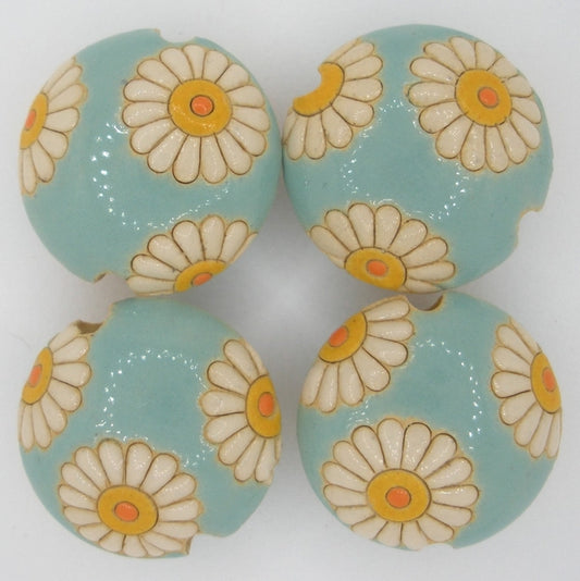CLB-008-A-M - lentil bead in Daisies on Light Blue from Golem Studio