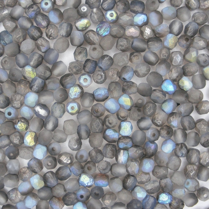 50 x 4mm faceted beads in etched Graphite Rainbow