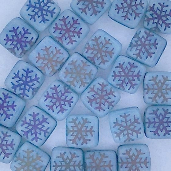 25 x 6mm Czech tiles in Matt Blue Grey with Laser etched Snowflakes