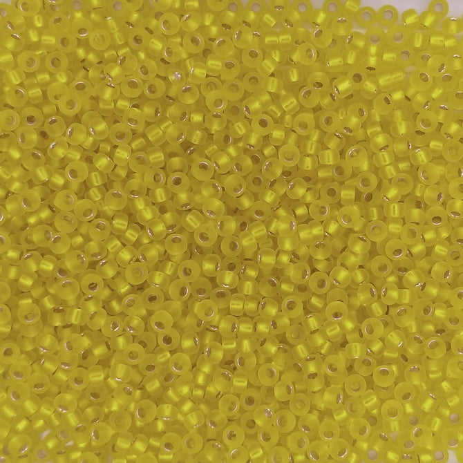 0006F - 50g Size 11/0 Miyuki seed beads in Matt Silver lined Yellow