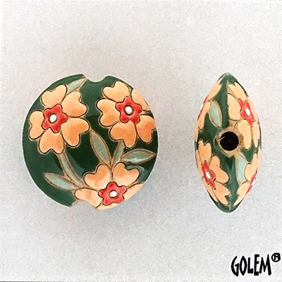 CLB-112-B-M lentil bead in Blooming Hearts on Green from Golem Studio