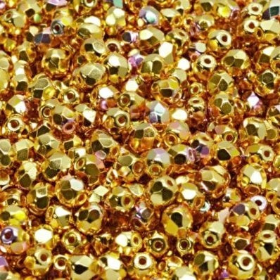 50 x 4mm faceted beads in 24kt Gold plated AB