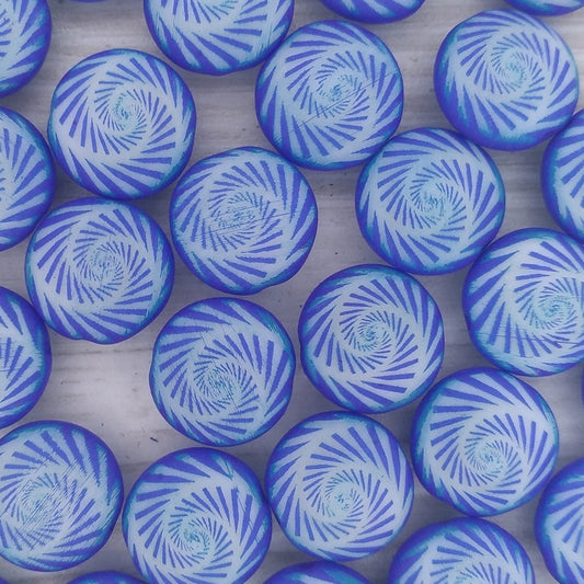 5 x 14mm lentil beads in Neon Blue with laser etched spiral