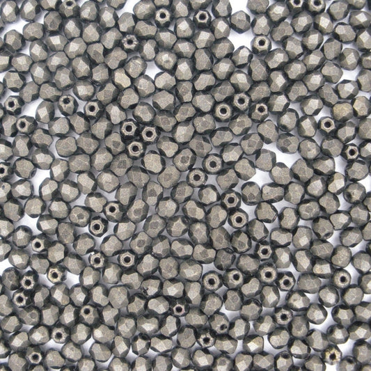 50 x 3mm faceted beads in Metallic Suede Dark Green