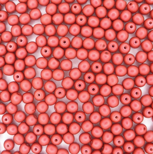 50 x 4mm round beads in Lava Red