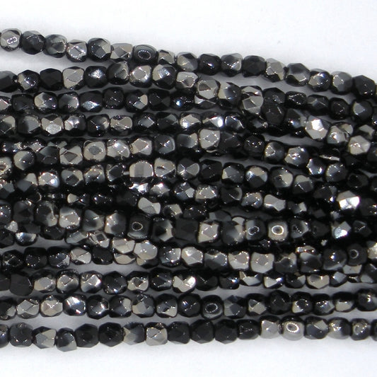 50 x True 2mm faceted beads in Black/Chrome