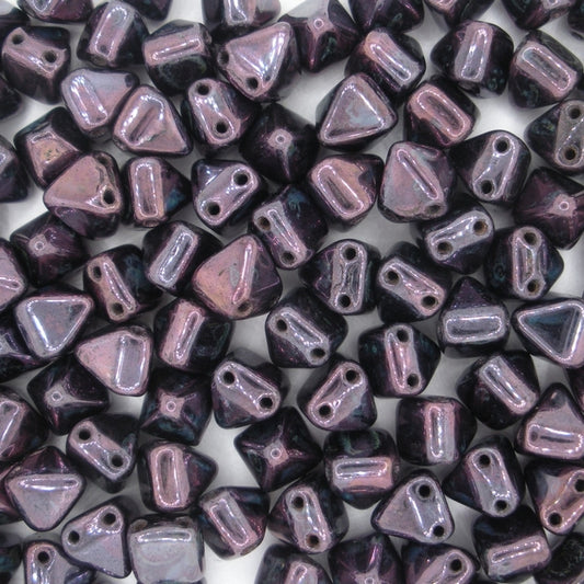 10 x 6mm pyramids in Black/Mauve Lustre