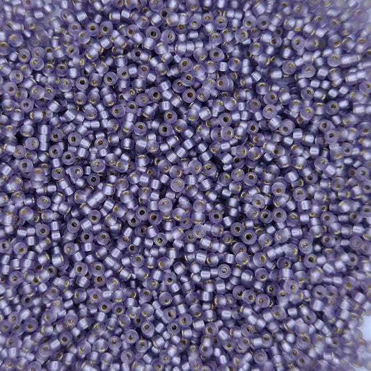 0024F - 5g Size 15/0 Miyuki seed beads in Matt Silver lined Amethyst