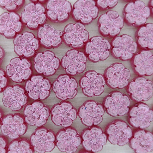10 x 10mm Mallow flowers in Crystal/Pink