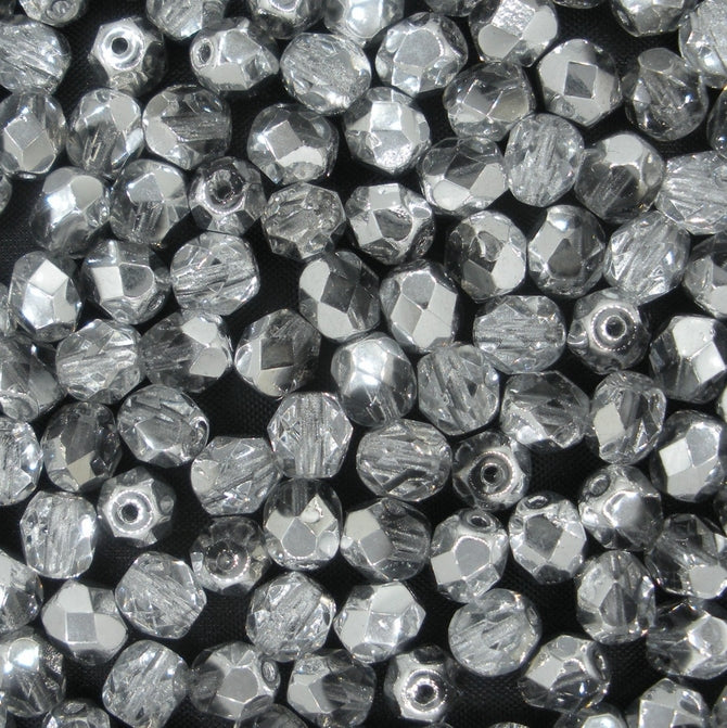 50 x 6mm faceted beads in Silver/Crystal