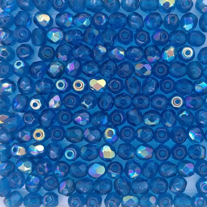 50 x 4mm faceted beads in Capri Blue AB