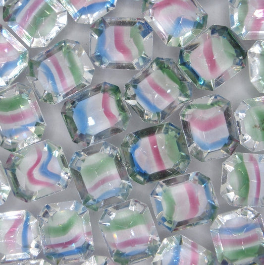 Cab72 - 12x10mm octagonal cabochon in Rainbow Colours (Vintage)