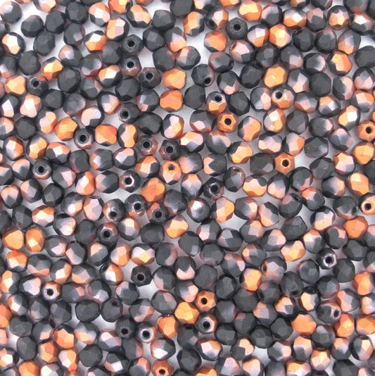 50 x 3mm faceted beads in Matt Black Sunset