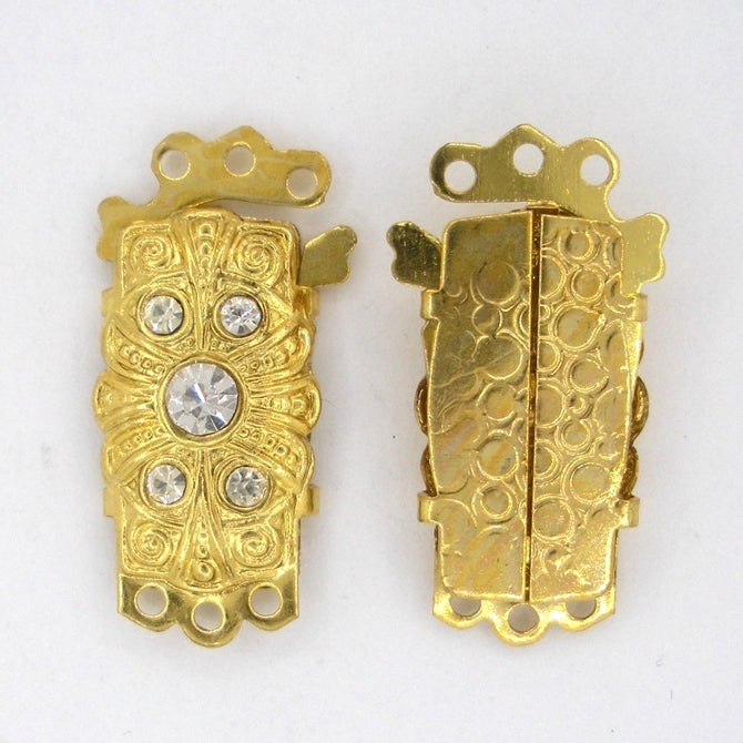 Gold clasp with 3 rows and crystals (25x13mm) 8220