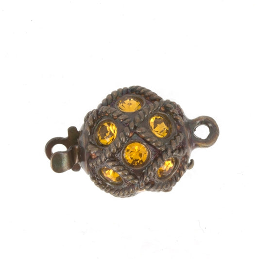 Claspgarten Old Brass ball clasp with Topaz crystals and 1 row 13572 - 10.5mm