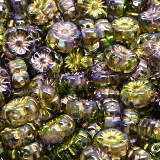 15 x 8mm Mallow flowers in Crystal Blueberry Green Tea with Gold