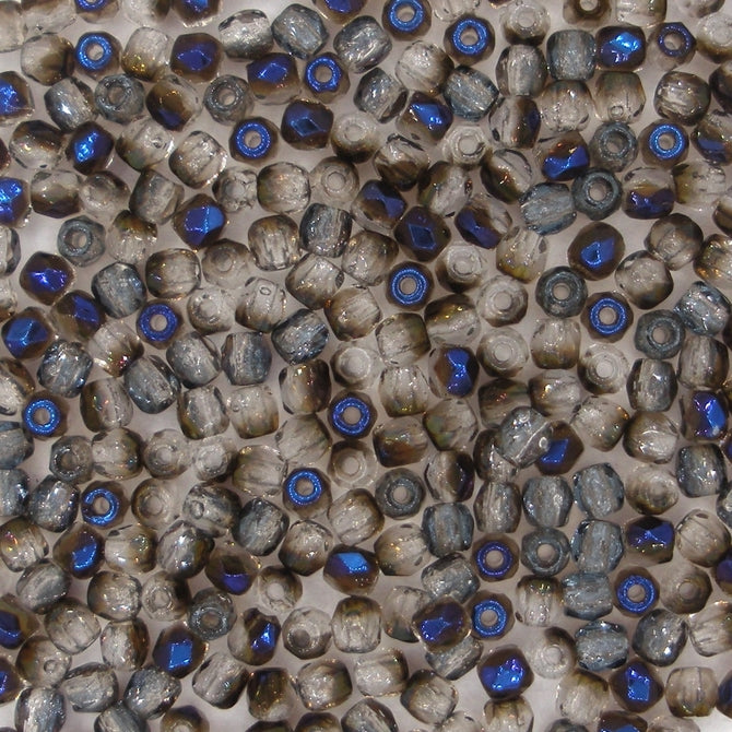 50 x 2.5mm faceted beads in Smoke Grey/Blue AB