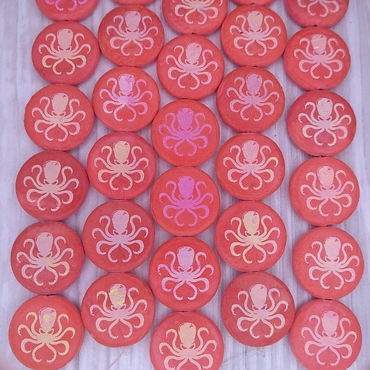 8 x 16mm disc bead in Matt Orange with laser etched Octopus