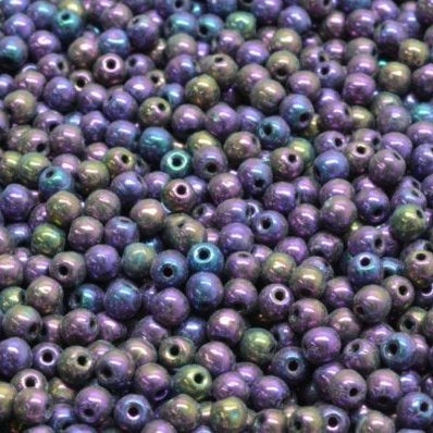 50 x 3mm round beads in Purple Iris