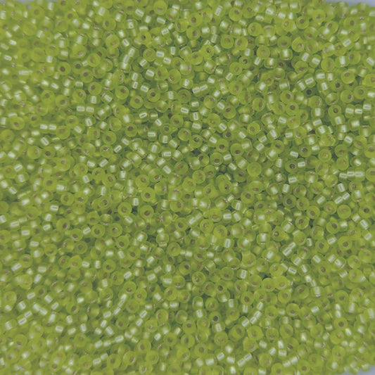 0014F - 5g Size 15/0 Miyuki seed beads in Matt Silver lined Chartreuse