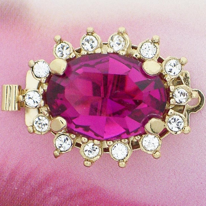 Claspgarten Gold clasp with Oval Fuchsia Crystal and 1 row 13912 - 21x16mm