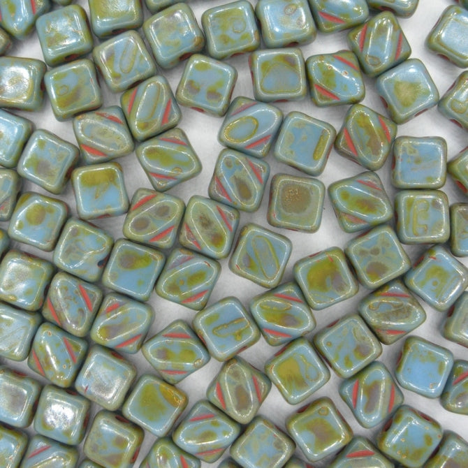 25 x 6mm Silky beads in Blue Opal Picasso