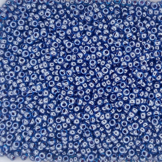0358 - 10g Size 11/0 Miyuki seed beads in Ruby lined Capri Blue Lustre