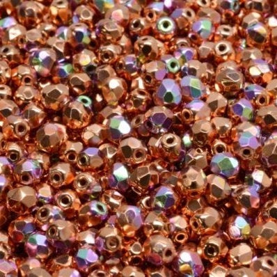 50 x 4mm faceted beads in Real Copper plated AB