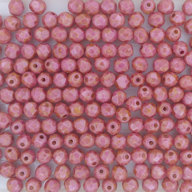 50 x 4mm faceted beads in Opaque Rose Picasso