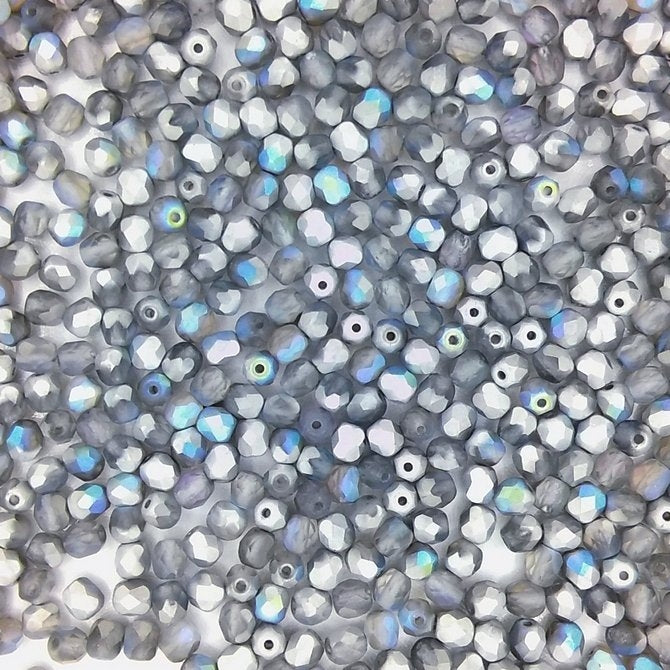 50 x 4mm faceted beads in Matt Silver Rainbow