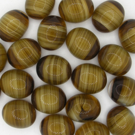 Cab09 - 12x10mm glass cabochon in Brown striped agate (Vintage)