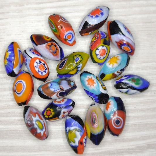 17x9mm Venetian millefiori bead in Black Multicoloured (1960/70s)