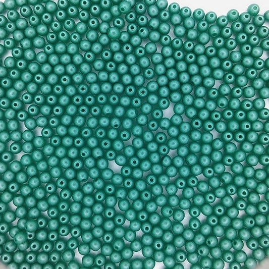 50 x 3mm round beads in Powder Dark Green