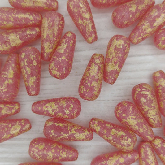 Pair of 20x9mm drops in Pink with Gold Splash