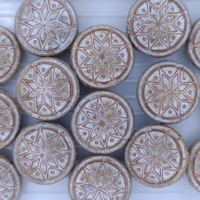 4 x 13mm coins with flowers in Opaque Ivory with Bronze