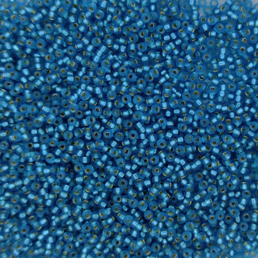 0025F - 5g Size 15/0 Miyuki seed beads in Matt Silver lined Capri Blue