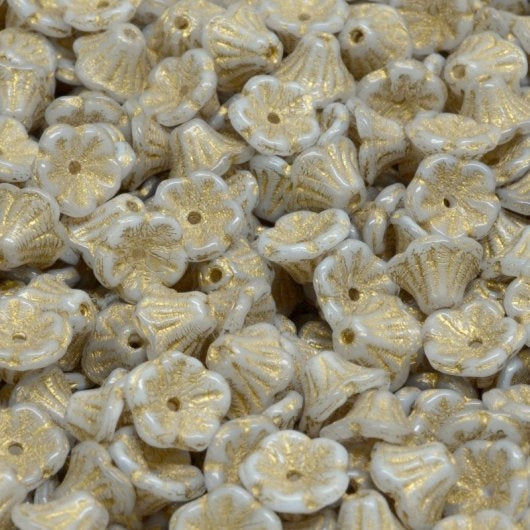 25 x flower cups in Alabster with Gold Lustre (7x5mm)