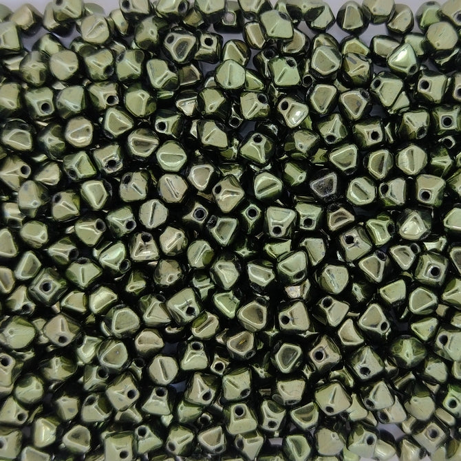 50 x 4mm pressed bicones in Green Lustre