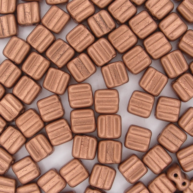 20 x 6mm Czech groovy tiles in Matt Copper