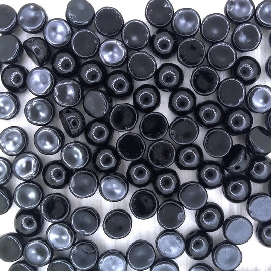 10 x 2 hole cabochon in Black (6mm)