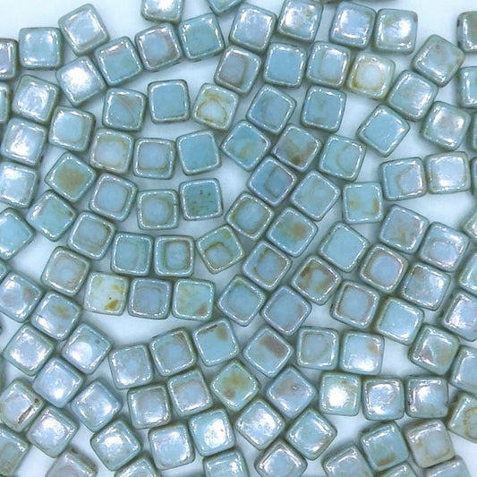 25 x 6mm Czech tiles in Alabaster/Blue Lustre