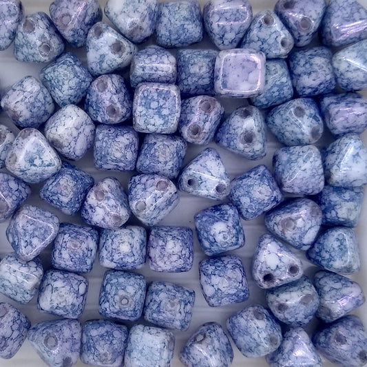 10 x 6mm pyramids in Alabaster/Teracota Blue