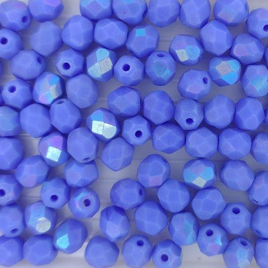 25 x 6mm faceted beads in Matt Opaque Blue AB